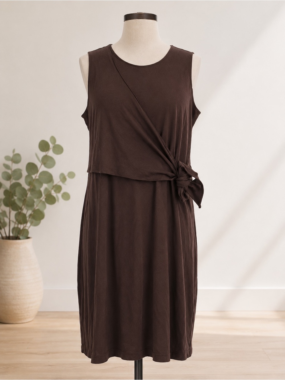 J. Jill Brown Sleeveless Midi Dress with Side Tie